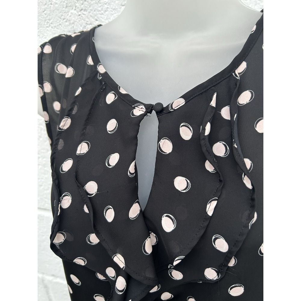 Elle Black White Polka Dot Ruffle Neck Sleeveless Blouse Top XXL Peach Lightet - Picture 6 of 7